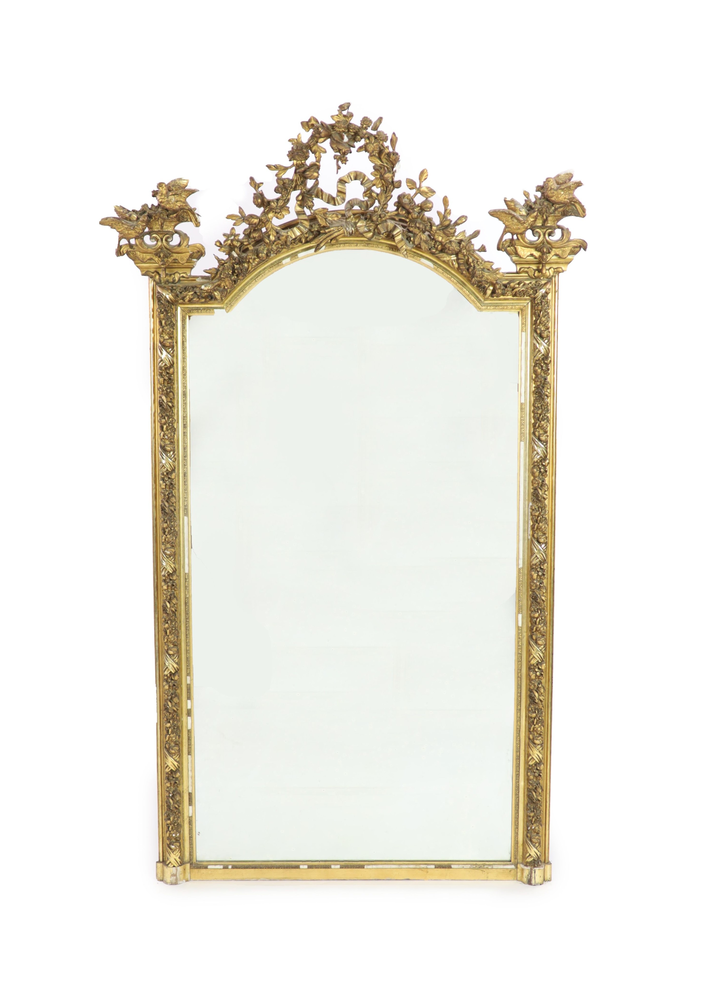 A late 19th century French gilt gesso overmantel W.122cm H.204cm
